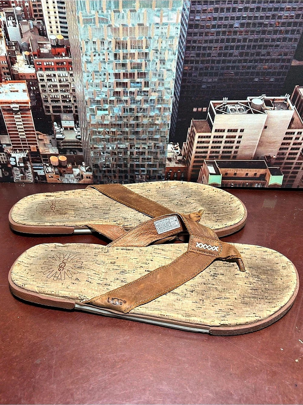 UGG F27016K Brown & Beige Cork Footbed Sandals US 13